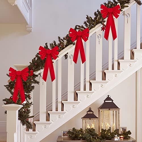 4 יח '21 × 9 בקשתות זר אדום של חג המולד - קשתות אדומות גדולות קטיפה קשורות בקלות תלייה לקלה למתנות דלת עץ חופשה