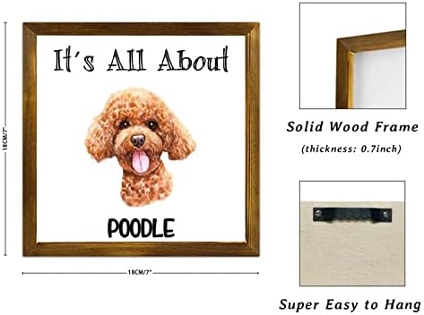 Luckluccy זה הכל על פודל כלב שלט עץ כלב כלב אמא מתנה מסגרת קיר שלט קיר סגנון קיר עיצוב קיר חידוש קישוטי קיר משפח