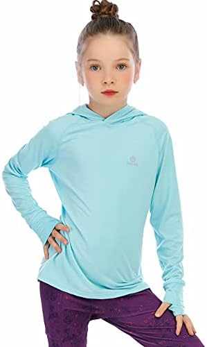 בנות ארוך שרוול חולצה עד50 + קל משקל הסווטשרט דק פעיל טי אימון ריצה בסוודרים למעלה עם אגודל חור 3-12 שנים
