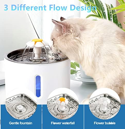 מזרקת חיות מחמד, נירוסטה 81 עוז/2.4 ליטר מזרקת מים אוטומטית לחתולים מתקן מים לכלבים עם פילטרים, מחצלת סיליקון,