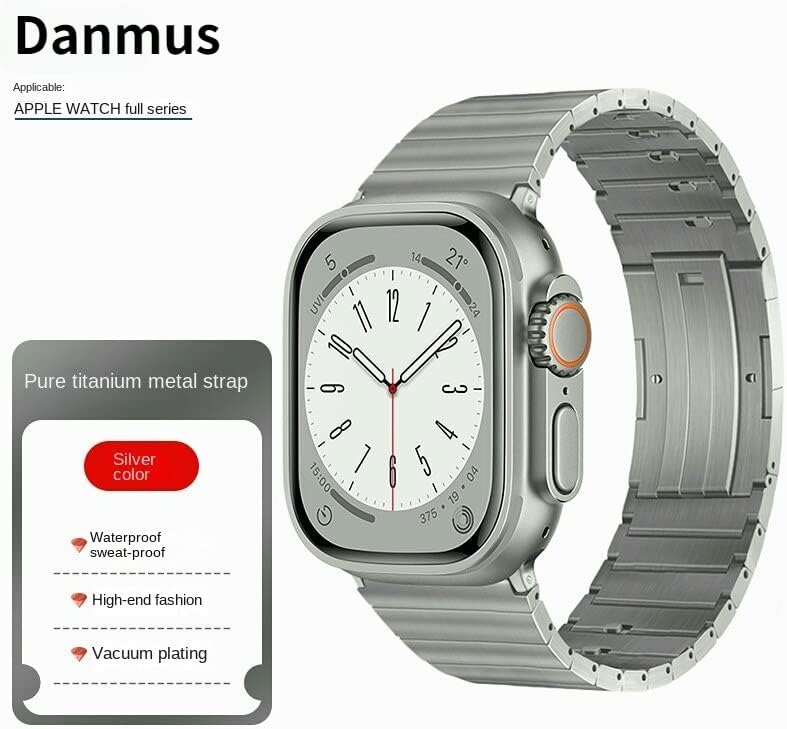 להקת Danmus Titanium תואמת ל- Apple Watch Ultra Band 49 ממ טיטניום רצועת שעון מתכת עם אבזם מעוקל תואם ל-
