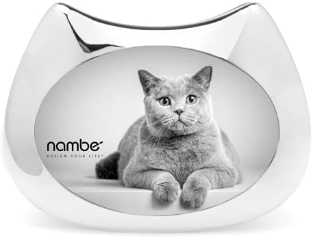 NAMBE - אוסף חיות מחמד מוטיב חתול מסגרת תמונה - מחזיק תצלומים 3 x 5 - גימור כסף עם כיסוי זכוכית