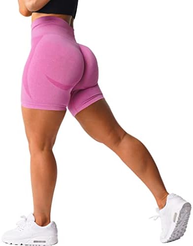 Yvyvlolo נשים אימון מכנסי כושר קצרים חלקים עם מותניים גבוהים ברמת הרמת קת רצועת אופנוען יוגה קצרים יוגה