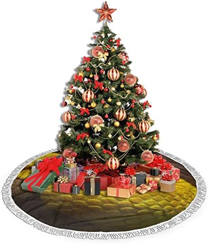 חצאית עץ חג המולד של נחש צהוב, מחצלת חצאית עץ חג המולד עם ציצית לעיצוב מסיבת חתונה לחג 48