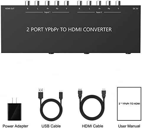 מתאם ממיר HDMI דו-כיווני ל- HDMI, 2 רכיב RGB + R/ L שמע לממיר HDMI תמיכה 720p/ 1080p 24bit/ 60Hz עבור מקרן צג HDTV,