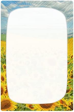 שדה חמניות אלזה פרחים פרחים פרחים גיליונות עריסה מצוידים בסדין בסינט לבנים פעוטות תינוקות, גודל סטנדרטי 52 x 28