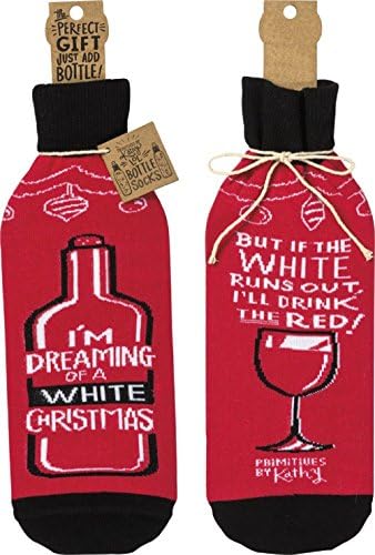 פרימיטיביות מאת קתי בקבוק דקורטיבי גרב חג המולד לבן אני שותה אדום