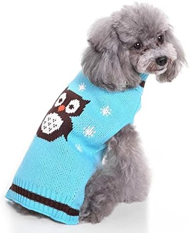 סוודר חג המולד של ינשוף כחול חמוד לכלבים קטנים חתולים חורפים סוודר חורף סוודר בית ספר תלבושות בגדים M