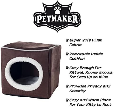 מערה נעימה של Petmaker מיטת חיות מחמד סגורה - קפה כהה