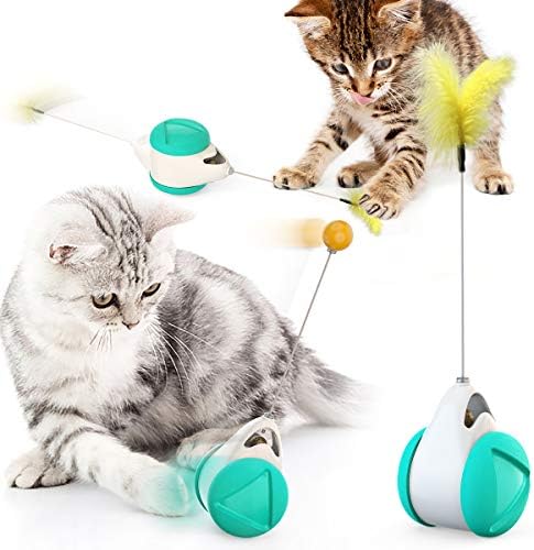 צעצוע חתול אינטראקטיבי עם כדור ונוצה, צעצוע חתול מאוזן של גלגל מאוזן, צעצוע חתול גלגל מאוזן, סיבוב אוטומטי