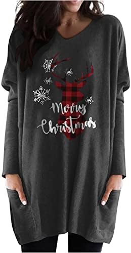 חג המולד שמח טוניקה צמרות לנשים סווטשירט סווטשירט רופף חולצות טי זורמות