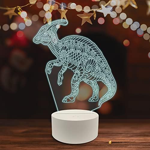Ambesonne Animal 3D LED LED מנורת, חזירי הבר יער יער מנדלה עיצוב עור אמנות עור, צלחת זכוכית אקרילית אשליה אופטית