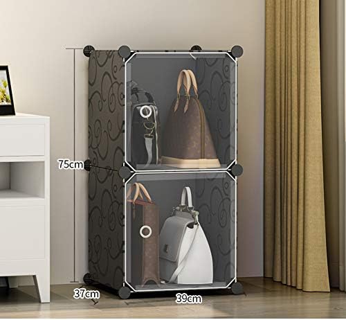 ארון ארון DIY נייד, מארגן אחסון קובייה מודולרית מפלסטיק עם דלתות אידיאלי לסלון חדר שינה, 2 קוביות-שחורות