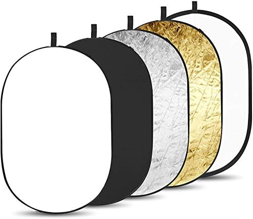 Bddfoto 24 x35/60x90 סמ משקף צילום 5-in-1, Ellipse Light Reflector Multi-disc עם תיק שקוף, כסף, זהב, לבן ושחור לתאורת
