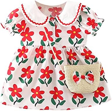 שמלת ז'אן ראפלס ראפלס ללא שרוולים חופשת חוף 0-3 שושן בנות תיק תינוקות בנות פרחוניות שמלת ריקוד אדומה