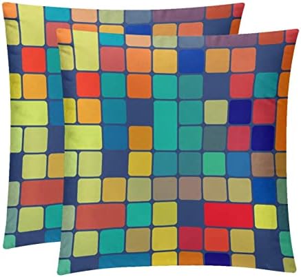 חבילת טבובט של 2 כיסויי כריות קטיפה, מארז כרית כרית מרובע למיטת ספה, צבע מצויר דפוס גיאומטרי מרובע