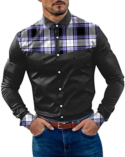 חולצות סתיו של ZDDO לגברים, טלאי צבע טלאים משובצים משובצים שרוול ארוך חולצה בכושר רגיל לעבודה, מסיבה