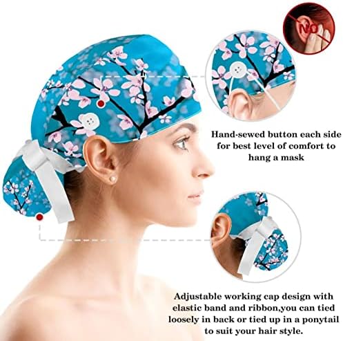 כובעים רפואיים מתכווננים כובע עבודה עם כפתורים ושיער קשת פרחי סאקורה פרחים מפריחים יפניים