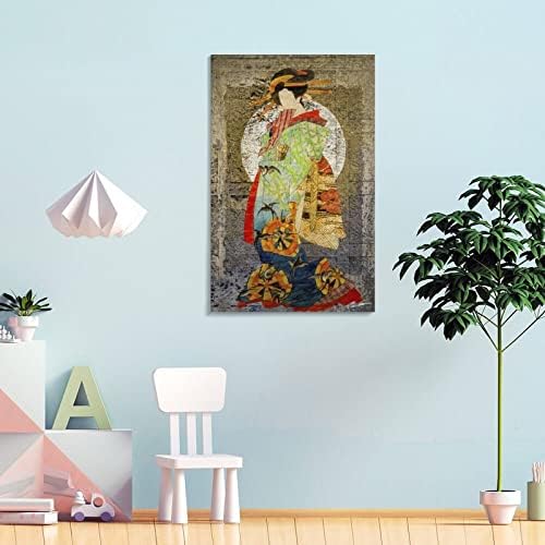 יפני אמנות קיר תפאורה יפני גיישה פוסטר בציר גיישה ציורי קיר אמנות ציורי בד קיר תפאורה בית תפאורה סלון דקור אסתטי 24 * 36 אינץ
