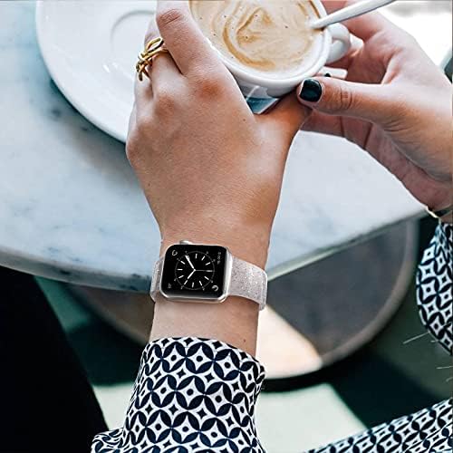 רצועת ספורט qusfy תואמת ל- Apple Watch 41 ממ 38 ממ 40 ממ, מבריק בלינג נצנצים סיליקון רך רזה רזה רזה רצועות להחלפה קטנות
