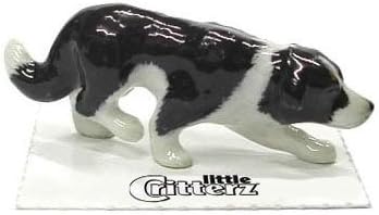 כלב קריטרז קטן - גבול קולי קנבוס - עיצוב בית שחור ולבן מיניאטורה פיטורין חרסינה גבוהה.