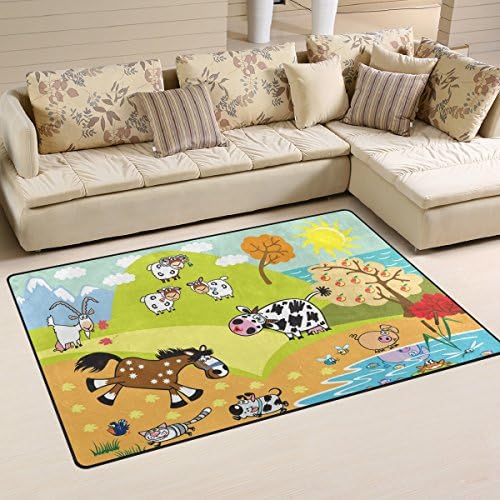 שטיח אזור ווליי, מצויר בעלי חיים ביתיים מצוירים שטיח רצפת חזיר עזים סוס שטיח לא-החלקה למגורים מעונות חדר מעונות עיצוב