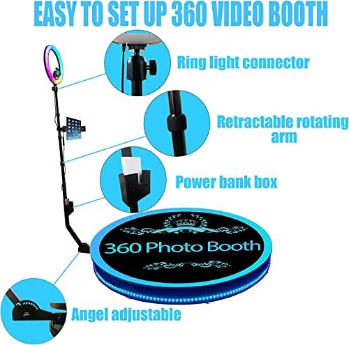 360 מכונת תאי צילום, 360 ספין סיבוב מצלמת וידאו 39.4 אינץ '6 אנשים לעמוד על טבעת אור טבעת רצועת שלט רחוק