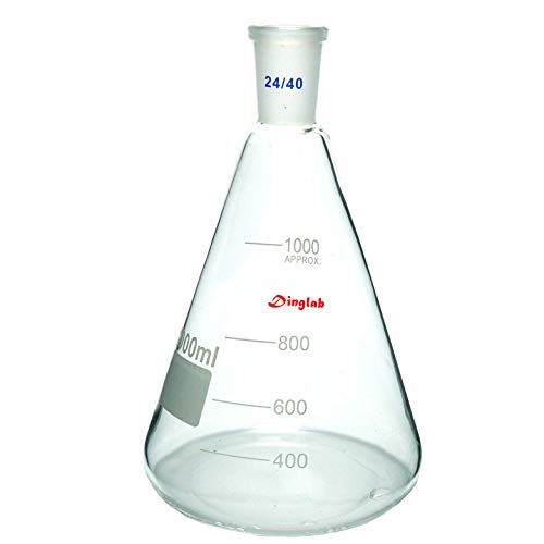 דינגלב, 1000 מל, 24/40, בקבוק ארלנמאייר זכוכית, 1L, בקבוק חרוטי, כלי זכוכית בכימיה במעבדה