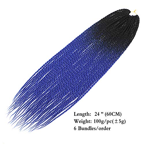 6 חבילה סנגל טוויסט סרוגה שיער אומברה כחול תיבת צמות סינטטי שיער הרחבות 30 שורשים / חבילה קטן הוואנה טוויסט