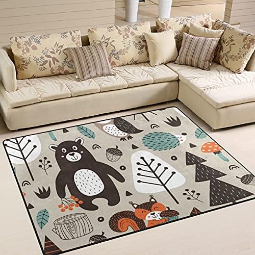 Baxiej חיות יער חמודות חיות שטיחים שטיח שטיחים של שטיחי משחק פליימאט לילדים לילדים חדר חדר שינה סלון 63 x 48 אינץ ', שטיח