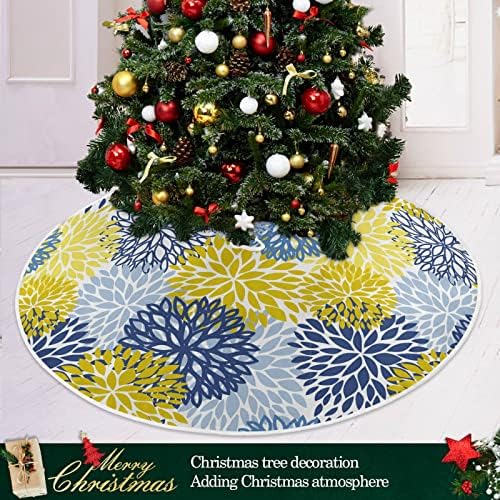 OARENCOL כחול צהוב פרחוני חרצית חרצית עץ חג המולד חצאית עץ חג המולד 36 אינץ 'מפלגת חג חג המולד קישוטים