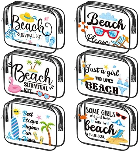 6 יחידות חוף ברור איפור שקיות עבור נשים, קיץ חוף ברור מוצרי טואלטיקה תיק נסיעות קוסמטי שקיות עם רוכסן שקוף עמיד למים תיקי