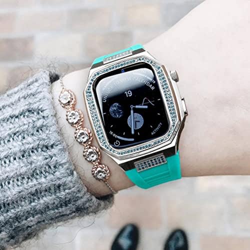 Saawee 45 ממ נשים יהלומי צמיד יהלומים יוקרה עבור Apple Watch 8 7 45 ממ פס מודוד ערכת 44 ממ צמיד מתכת פלדה לסדרה Iwatch 8
