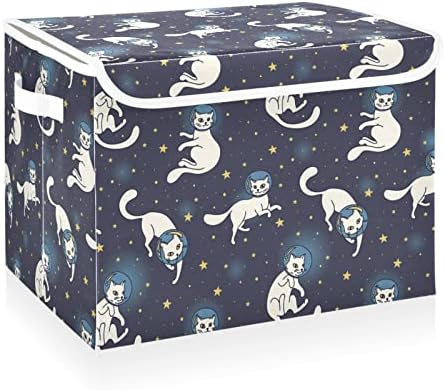 קופסאות אחסון מתקפלות של קטאקו עם מכסים חתול אסטרונאוטים שטח פחי אחסון בדים גדולים מתקפלים עם מכסים מיכל אחסון ארונות לארגון