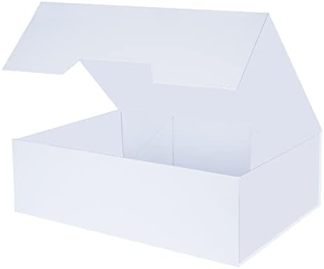 קופסת מתנה של Komstuon 9 x 9 x 4 אינץ ', קופסאות מתנה עם מכסים, ארגזי מתנה לחג המולד, קופסאות מתנה לבנות עם מגנטי לחתונה, יום