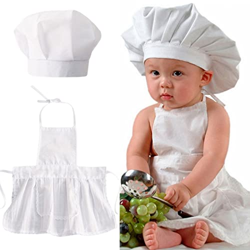 ספוקי תינוק צילום נכס, שף כובע סינר תמונה אבזרי תלבושות מגיע עם 2 יחידות צילום שיער קליפים עבור תינוקות תאומים