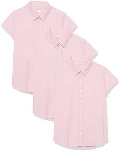 חולצות פופלין מכופתרות עם שרוול קצר אחיד של בנות אמזון יסודות, מארז של 3