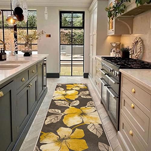 קמילסון סולאנה פרחונית מודרנית 2 'x 7' שטיחים שטיחים גומי ללא החלקה צהוב - פרחים חומים שטיח מקורה