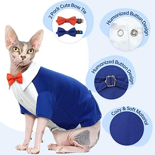 בגד ים ללא שיער חתול טוקסידו חולצה & חתול בגדים לחתולים רק חתול חתונה תלבושת חליפה עם 2 יחידות עניבת פרפר,חתלתול פורמליות