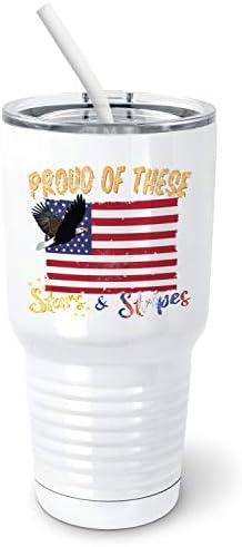 Pixidoodle 4 ביולי כוס עם מכסה מחוון עמיד בפני שפיכה וקש סיליקון - דגל אמריקאי פטריוטי לבן וכחול אדום