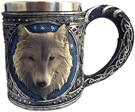 פטסולה יצירתי 3 גולגולת שרף נירוסטה כוס קפה כוס קנקן, ראש זאב, כפי שתואר