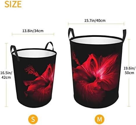 אדום היביסקוס פרחים מודפס כביסה סל מתקפל עגול סל בגדי אחסון דלי צרכי היומיום אחסון תיק שני גדלים