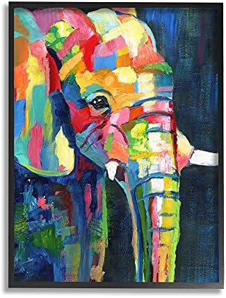תעשיות סטופל עכשוויות ציור פילים עכשווי טלאים מופשטים, מעוצב על ידי נאן שחור ממוסגר קיר אמנות, 11 x 14, רב צבעוני