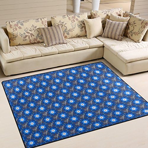 ColourLife מחצלות שטיחים קלות שטיחים שטיחים רכים שטיח שטיח שטיח בית לקישוט בית לילדים סלון 63 x 48 אינץ 'פרחים כחולים קטנים