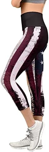 חותלות פילאטיס בהתאמה אישית ארהב בהתאמה אישית דגל קצוץ הדפס רזה פועל לנשים יוגה מכנסיים פטריוטיים מכנסיים אמריקאים יוגה