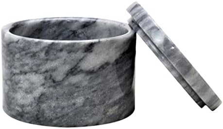 קופסת שיש אפור של ח'נימפורט, קופסת תכשיט אבן אפור דקורטיבית עם מכסה - גדולה, 5 3/4 אינץ '