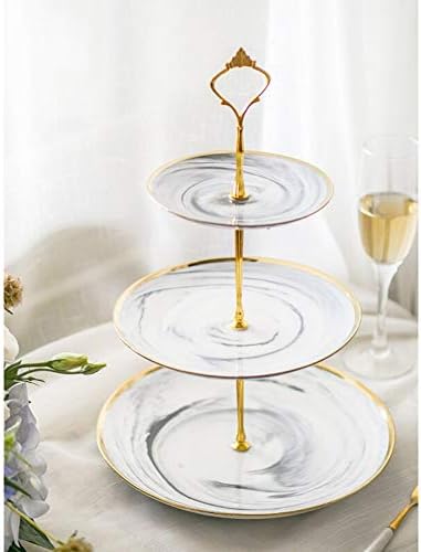 3 שכבה עוגת דוכן עוגת צלחת תצוגת מחזיק ידית אבזרי זהב גימור מתכת עבור תה חנות חדר מלון עוגת פירות קינוחים מנות זהב מעולה