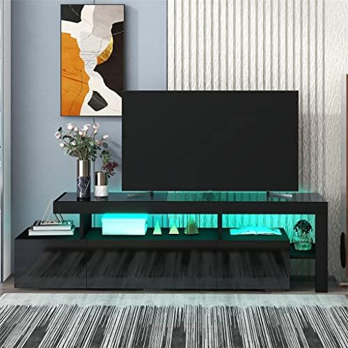 Floyinm עכשווי 16 צבעים אורות LED ארון טלוויזיה עמדת UV מרכז בידור גימור מבריק 70 אינץ 'טלוויזיה