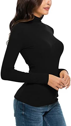 נשים של בסיס חולצות 2022 חורף רופף מתאים טרנדי מקרית גבוהה צוואר אלסטי מוצק חולצות גבירותיי אלגנטי ארוך שרוול