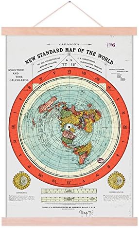 מפת אדמה שטוחה של אלכסארט - המפה הסטנדרטית החדשה של גליסון של העולם - כרזת גלגול הדפסת בד גדולה 24 x36 עם מסגרת עץ